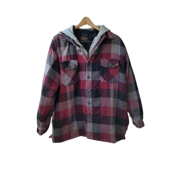 Mens Quilt Lined Red Plaid Hooded Heavyweight Chore Jacket Shacket Size 2XL - Picture 1 of 9